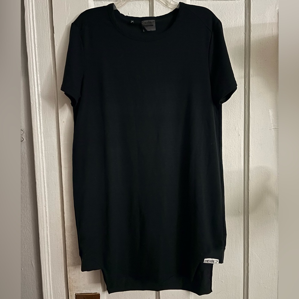 GYMSHARK Longline T-Shirt Drop Womens Small Black Curved Hem Full Coverage - Picture 2 of 7